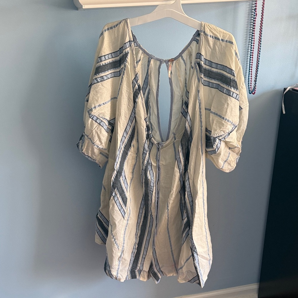 Free People Cream Tunic with Navy Stripe Detail